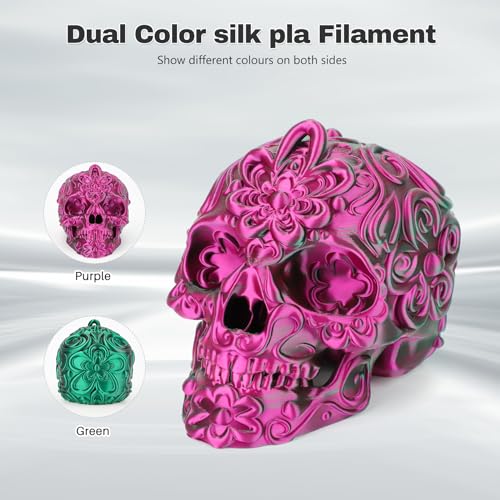 Image of 3DHoJor Silk PLA Filament 1.75mm Purple Green Dual Color PLA 3D Printer Filament 2 in 1 Coextrusion 1KG Spool(2.2lbs) 3D Printing Filament Dimensional Accuracy + /- 0.03mm Fits for Most FDM 3D Printers