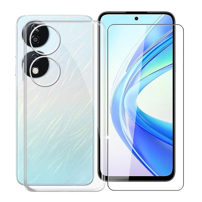 KJYFOANI Phone Case for Honor X7b (6.80"), with [1 x Tempered Glass Protective Film], Clear Soft Shell Ultra-Thin [Anti-Scratch] [Anti-Yellow] Case for Honor X7b - Transparent