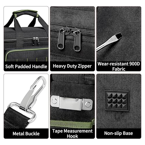 Garvee Tool Bag for Men, 17-Inch Durable Oxford Tool Tote with Padded Handle & Adjustable Shoulder Strap, Multi-Pocket Storage Organizer for Electrician, Carpenter, Handyman, Mechanic blackgreen - image 5