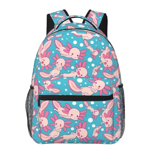 Axolotls Backpack Large Capacity Lightweight Casual Travel Sports Backpack 11.4X7.8X15.7 inch