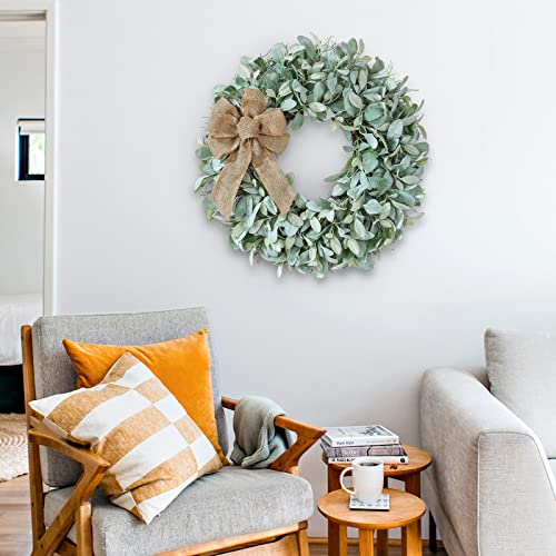 Kuimen Wreath, Artificial  Flocked Lambs Ear Front Door Wreaths, 3 Bows And A Hanger, Corridor Decorations In The Four Seasons, Front Door, Back Door, Living Room And Wal L (Green) #TOP3