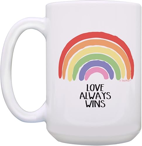 Miniatura 3 de Taza con diseño de arcoíris Love Always Wins LGBTQA Ally Gifts Gay Pride Gifts Hope - Taza de café de 15 onzas, color blanco
