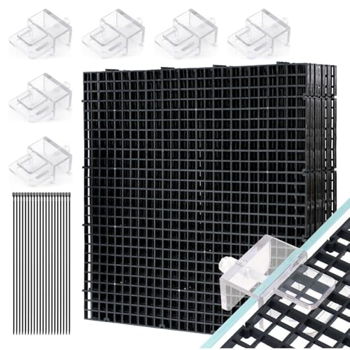 LINLAN Aquarium-Anti-Sprung-Set, Aquarienabdeckung, 8 Stück 30x30 cm Kunststoffgitter mit 6 Halterungen...