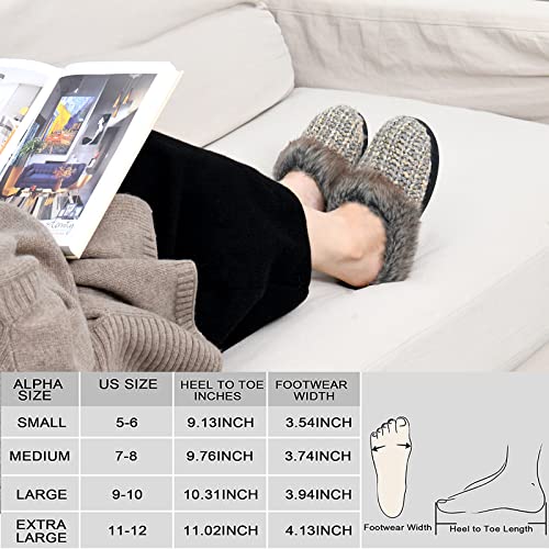 Image of DL Womens House Slippers Memory Foam, Fluffy Slip on Womens Bedroom Slippers Fuzzy Collar, Warm Soft Indoor Knit Slippers for Women Non-Slip