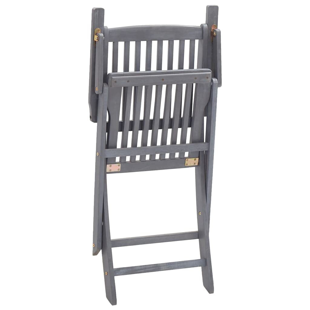 Set da pranzo da giardino in legno massello di acacia grigio con 1 tavolo da pranzo e 4 sedie pieghevoli, resistente alle intemperie e durevole, carico massimo 110 kg per seduta