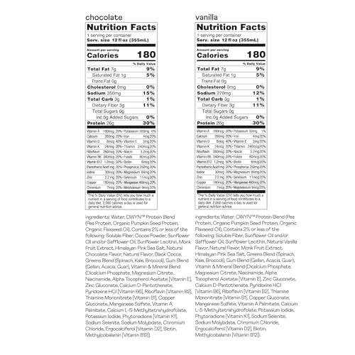OWYN Only What You Need High Protein Plant Based Complete Nutrition Shake, Chocolate & Vanilla Variety Pack, 12 Fl Oz (12 Pack)