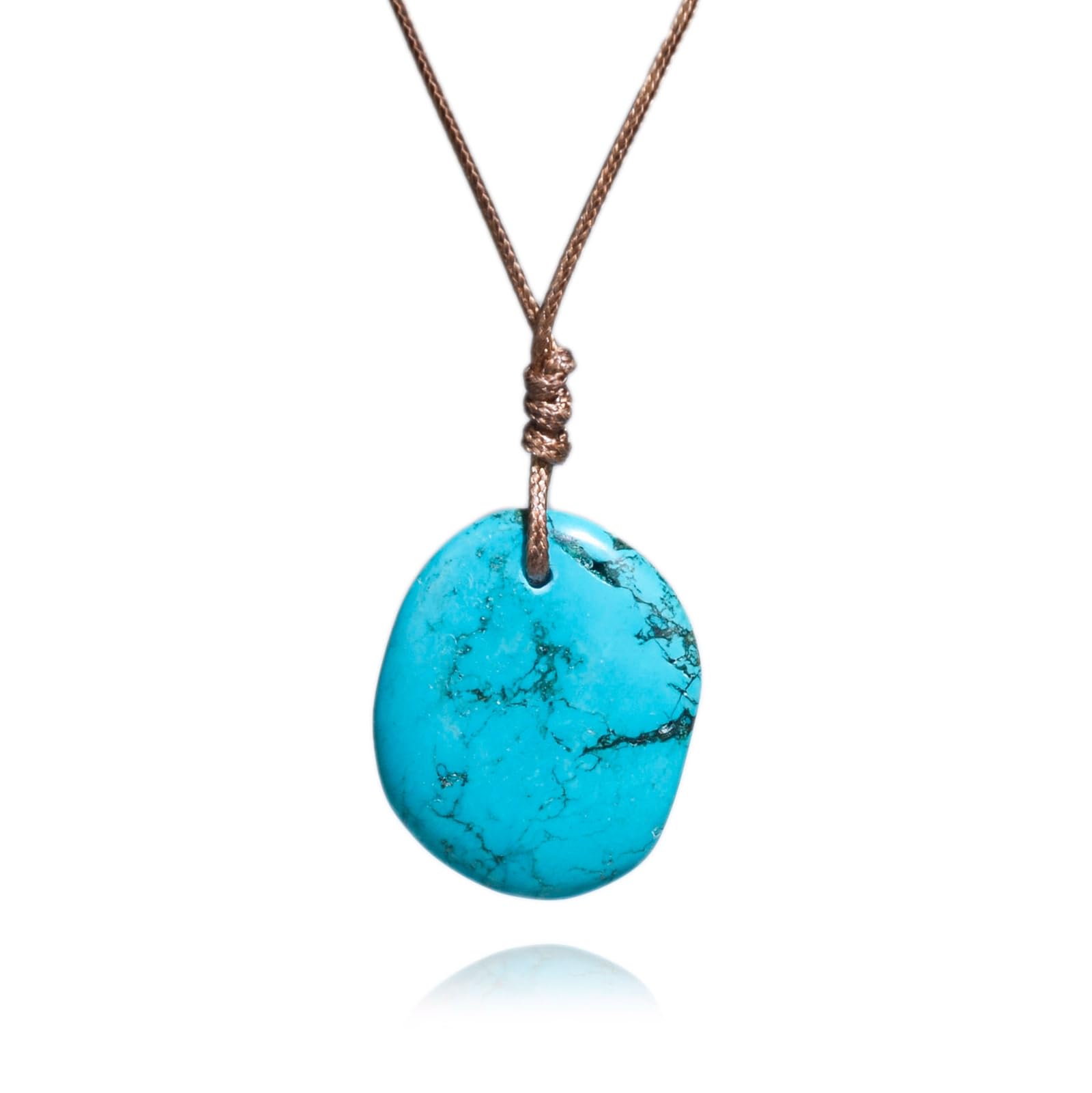 TSdiyARTTurquoise Necklace for Women, Freeform shape Boho Pendant Necklace with wax cord, Handmade Spiritual Healing Stone Western Necklace for Women