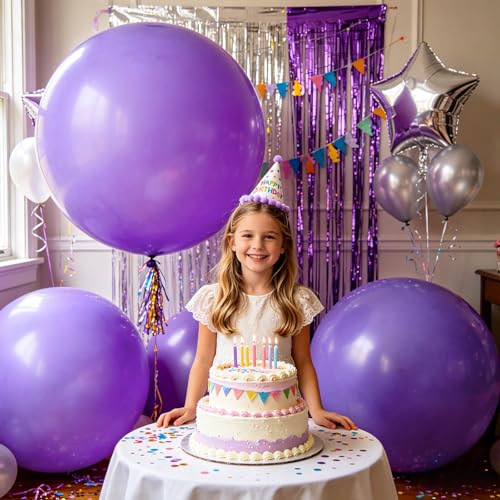 Image of 5Pcs Purple Big Balloons 36 Inch, Round Large Latex Party Balloons for Birthday Wedding Decorations