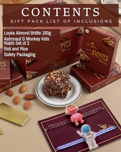 Image of Hyperfoods Kids Rakhi 2 Rakhi With Chocolates Gift Pack Kids Rakhi With Chocolates Rakhi Set Of 2 For Kids Rakhi For Kids Boy Rakhi With Chocolates Almondbrittle Brownie 180Gm Kids Rakhi Set 2
