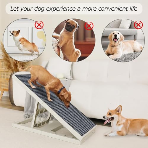 2 in 1 Dog Ramp Bed Adjustable Folding Collapsible for Small Medium Pets Cat Ramp with Non Slip Carpet, Adjustable Height Dog Ramp for Couch,Sofa,Chair - Image 6