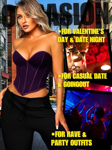Image of ChiaoLezhee Heart Corset Top For Women, Sexy Concert Outfits Going Out, Strapless Crop Top, Overbust Bustier