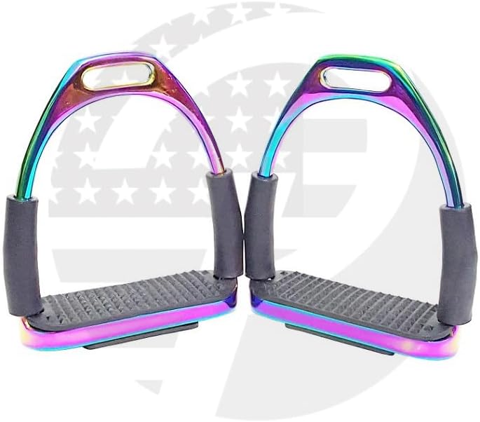 4"/4.50"/4.75"/5" Rainbow Multi Color Horse Flexible Safety Stirrups Riding Bendy Stirrups for Adults and Kids