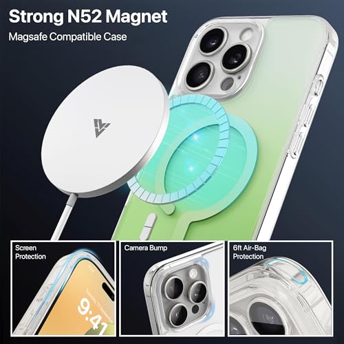 Image of eller sante Maven Magpro Back Cover Case for iPhone 16 Pro Scratch Resistant Camera Screen Protector TPU Shockproof 10ft Drop Protection Support Mag-Safe Wireless Charging- Light Green