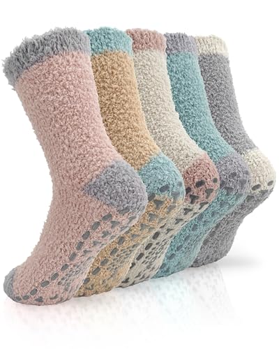 Image of TEHOOK Warm & Cozy Gifts for Women, Fluffy Fuzzy Plush Sleeping Slipper Socks - Soft Warm Fabric