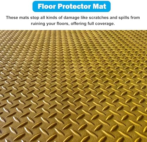 Non-Slip Diamond Plate Rubber Garage Floor Mat - Yellow Parking Roll for Motorcycles & Cars, Heavy-Duty Outdoor Floor Protector, 2x2ft (0.6x0.6m) - Ideal for Garage, Shop, & Patio