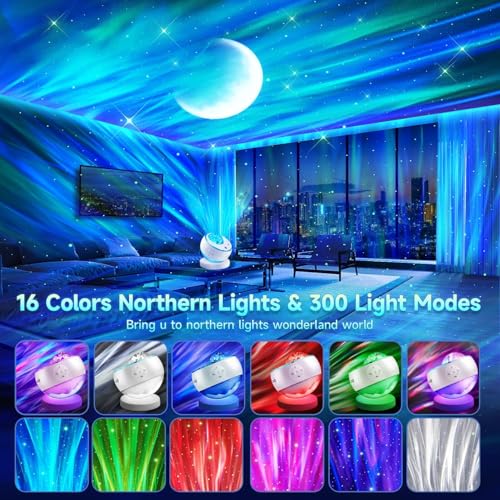 Image of Galaxy Projector Sound Machine Aurora Night Light Projector with 30 Sounds,16 Colors Star Northern Lights Projector Bluetooth Speaker, Remote Timer Teen Gift Led Lights Mood Sensory Light for Autism