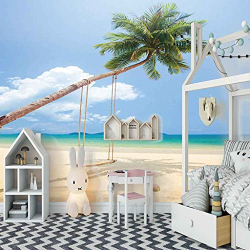 Papier peint toile pour cacher un mur abîmé avec vue mer 3D