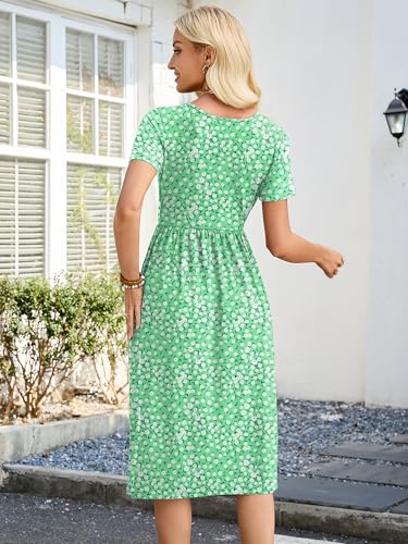 Image of Heymoments Women's Casual Short Sleeve Midi Dress Crewneck A Line Tiered Flowy Loose Travel Long Dresses with Pockets