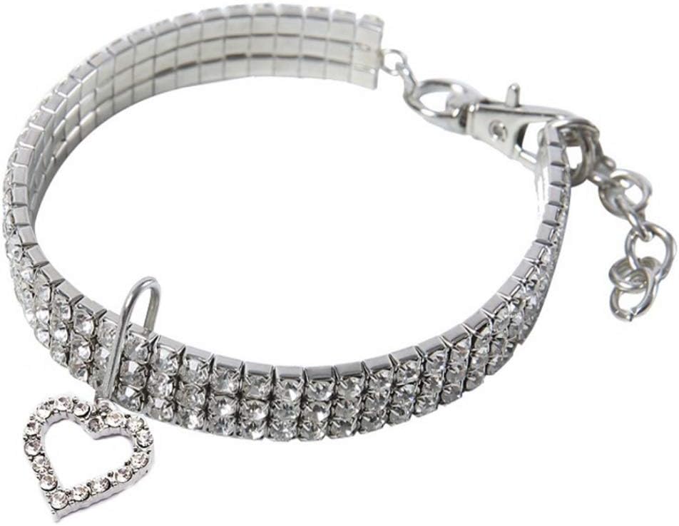 Pet Wedding Collar Cute Pet Elastic Adjustable Bling Rhinestone Diamond Necklaces with Heart Pendant Fancy Princess Wedding Collar for Small Pets Cats Kitten Puppy Summer Beach Costume Gift, White