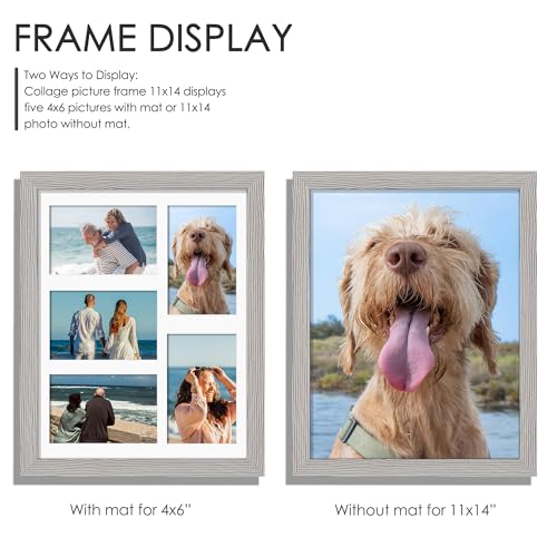 Image of DUENPY 11x14 Collage Picture Frame, 4x6 Collage Picture Frame, Displays Five 4x6 inch Photos, or 11x14 (Without Mat) Wall Decor Wall Hanging or Tabletop, Grey.