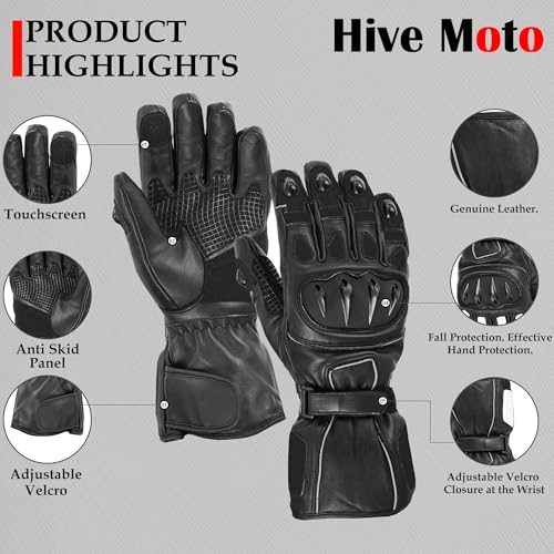 Hive Moto Men’s Motorcycle Suit Waterproof Cordura Jacket with Trousers and Leather Gloves, CE Approved Biker Protection Gear (Black, Small)