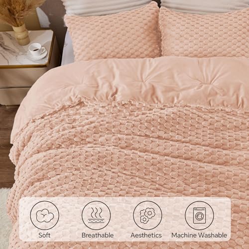 BEDELITE Fluffy King Size Comforter Set - Coral Pink Fleece Soft Comforter for King Size Bed, Luxury Warm Bedding Set for Winter, Fuzzy Bed Set 3 Pieces (1 Comforter, 2 Pillowcases)