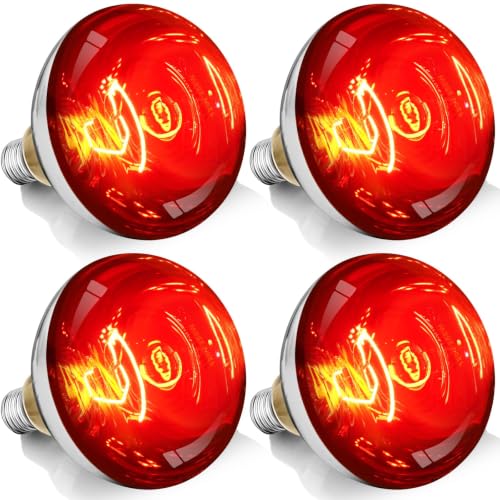 VORIGY 250W R40 Red Heat Lamp Bulbs, E26 Base, 120V - 4 Pack
