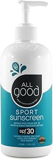 All Good Sport Mineral Sunscreen Lotion - Coral Reef Friendly, Water & Sweat Resistant, Face & Body, UVA/UVB Broad Spectrum SPF 30+ (16 oz Pump)