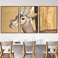 3 Piece Framed Canvas Wall Art Spiritual Being Animals Deer Expressive Impressionism Rustic - 16