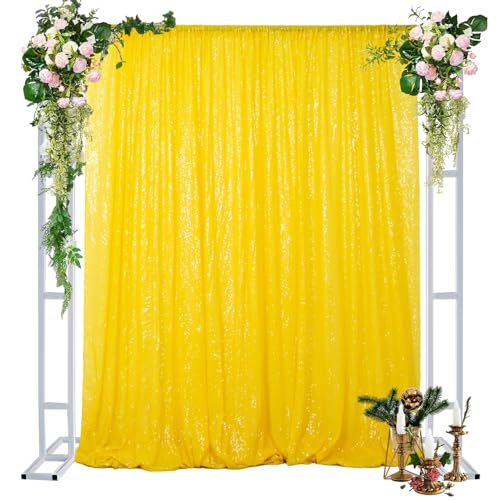 DUOBAO 10x10 Ft Sequin Backdrop Curtain - Vibrant Glitter Yellow Photography Background for Weddings, Baby Showers, Birthdays & Party Decorations