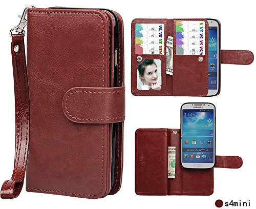 Case for Samsung S4 Mini,xhorizon TM FLK Premium Leather Folio Wallet Magnetic Purse Flip Book Style Multiple Card Slots Cash Case Cover for Samsung Galaxy S4 Mini i9190 (Coffee)