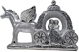 Amazing Gift Crystal Crown® Crushed Diamond Bling Silver Sparkle Unicorn Cart with Grooming Couple Crystal Ceramic Ornament Figure Display Wedding Anniversary, Birthday Present, Home Décor