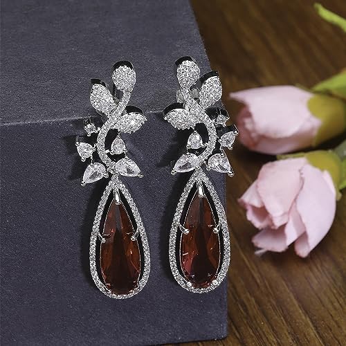 Rhodium-Plated Teardrop & Leaf Drop Earrings