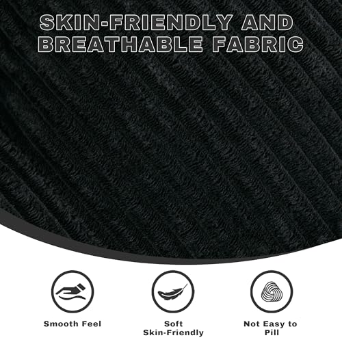 Image of Square Stuffed Pouf Ottoman, Corduroy Oversize Foot Rest,Black
