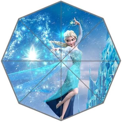 Customized Umbrella Elsa Background in Frozen Cartoon 43.5 inch Auto Foldable Umbrella Sunshade,Dark Blue White