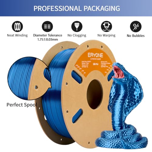 Image of ERYONE Silk PLA Filament for 3D Printer 1.75mm + /- 0.03mm, Shiny Filament 1kg (2.1lbs) /Spool, Ink Blue
