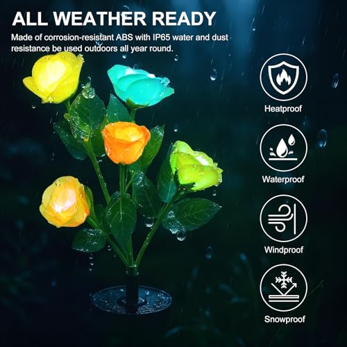 Upgraded Solar Garden Lights, 4 Pack Outdoor Solar Lights, New Round Panel for 40-Hour Runtime, Serve as Outdoor & Indoor Decor, 7-Color Changing Flower Lights, Waterproof for Patio Yard Decoration — view 5