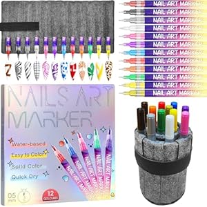 12 Colors Nail Art Pens Set, 2026 Upgrade Nail Art Markers with Portable Case, DIY Quick Dry Graffiti Pens, 3D Nail Polish Pens for Painting, Gel Nails Art Drawing Tool