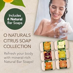 O NATURALS 100 Natural Bar Soap Assorted 6 PCS Soap Gift Set Organic Ingredients Essential Oils Spa Gifts for Women Men Body Wash Soap Bar Face Soap Moisturizing Organic Citrus Soap