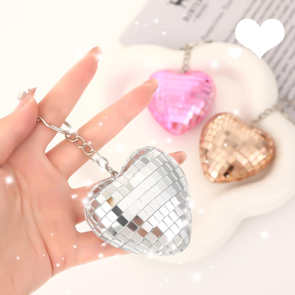 2 Pack Heart Car Mirror Hanger - Bowknot Disco Ball Decor, Mirror Disco Ball Hanging Car Accessory Party Decorations (Silver)