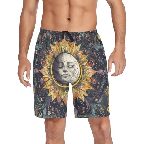 Men's Short Pajama Bottoms Moon Lunar Floral Leaves Home Casual Sleep Pants4