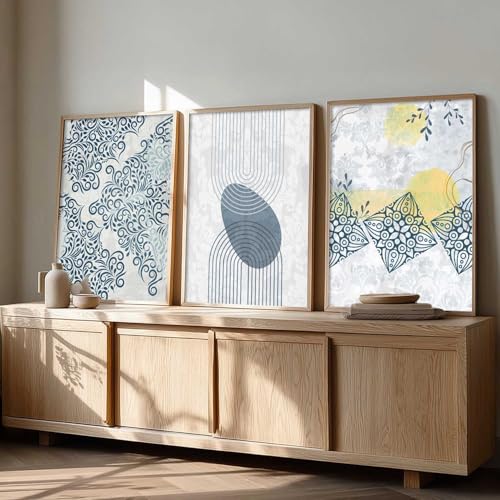 Image of HOTHOUSE Abstract Art Decorative Wall Art Print With Frame Abstract Paintings For Living Room Bed Room Hotel Wall Decor Digital Reprint Set of 3 (13X17 inch)