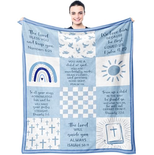 Muxuten Baptism Gifts for Boys, Baptismal Gift Blanket 40'x50', Christian Present, Religious Bible...