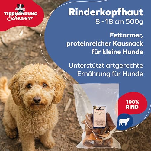 Tiernahrung Schwenner - Kurze Rinderkopfhaut für Hunde getrocknet – Dog Snacks – Hunde Zahnpflege – 500g 8-18 cm 2