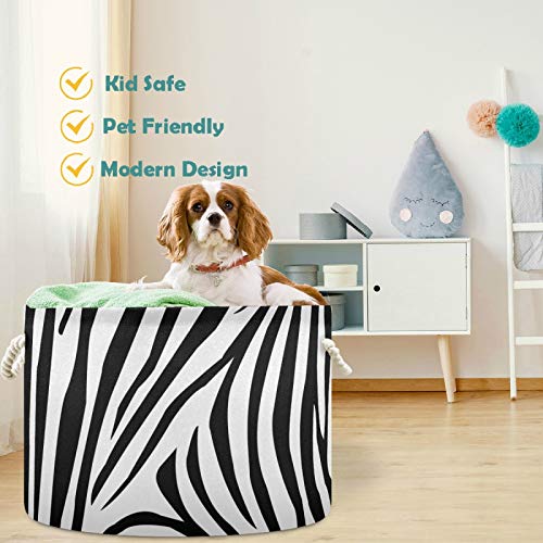 Image of visesunny Collapsible Large Capacity Basket Animal Zebra Stripe Clothes Toy Storage Hamper with Durable Cotton Handles Home Organizer Solution for Bathroom, Bedroom, Nursery, Laundry,Closet