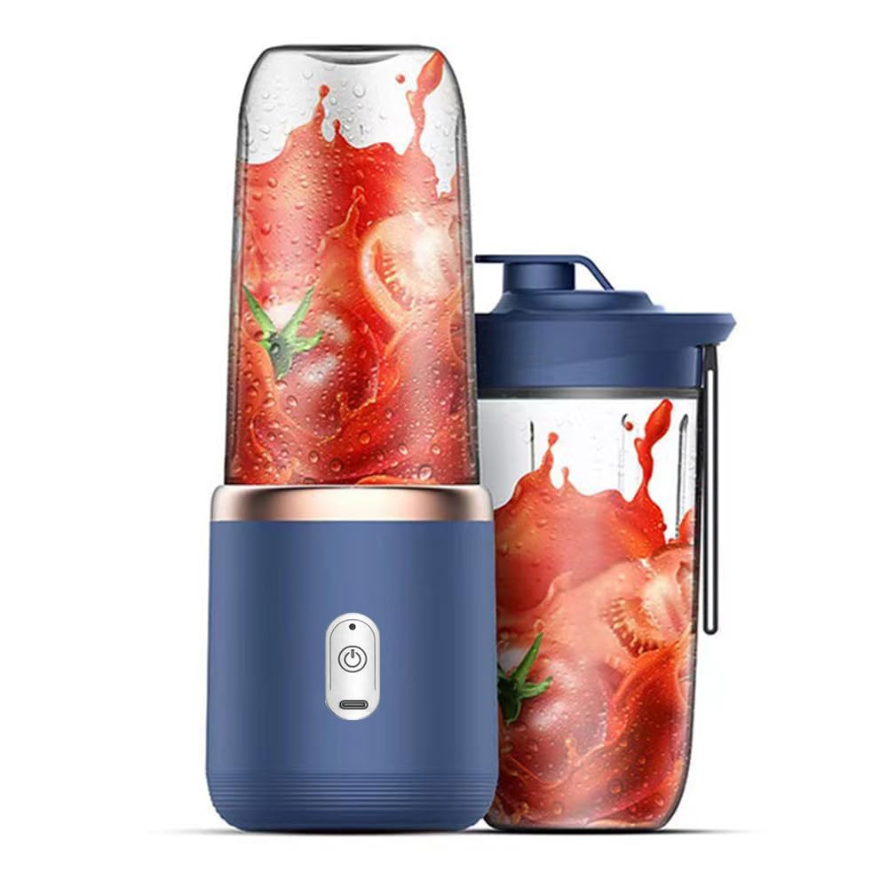 40W Mini Batidora Portátil,Mini Licuadora de Jugo Portátil,Taza Tamaño Personal/Recargable Tipo-C/Doble Taza-Blue