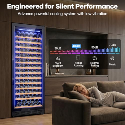 Image of 24 inch Wine Cooler Refrigerator Black, 24 Inch Wide Large Capacity Freestanding /Built in Wine Fridge for 154 Bottles with Safety Lock, Professional Wine Cellar with Glass Door