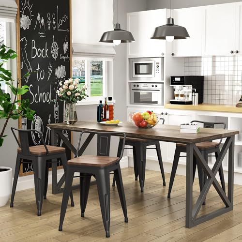 Image of Yongchuang 18 inch Bar Stools Set of 4 Metal Stackable Short Stools for Classroom Kitchen Dining Stool Chairs with Wood Top Low Back