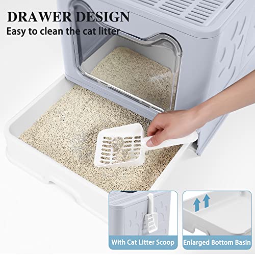 Bolux Foldable Cat Litter Box With Lid, Extra Large Litter Box With Cat Litter Scoop, Drawer Type Cat Litter Pan Easy To Scoop & Low Tracking (Gray, 20" L X 16" W X 15" H) #TOP4