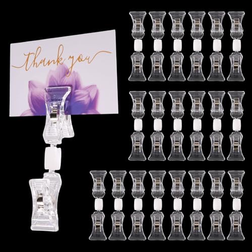 GLOBLELAND 20 pinzas de señalización transparentes de doble cara para etiquetas, soporte giratorio para carteles pop clips, soportes publicitarios, pinzas transparentes para etiquetas de estantes de